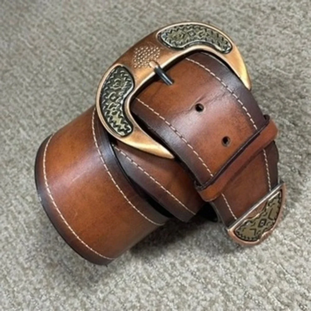 Cobalt Italian Leather Belt Women M Brown Cowgirl Festival Western Copper Buckle